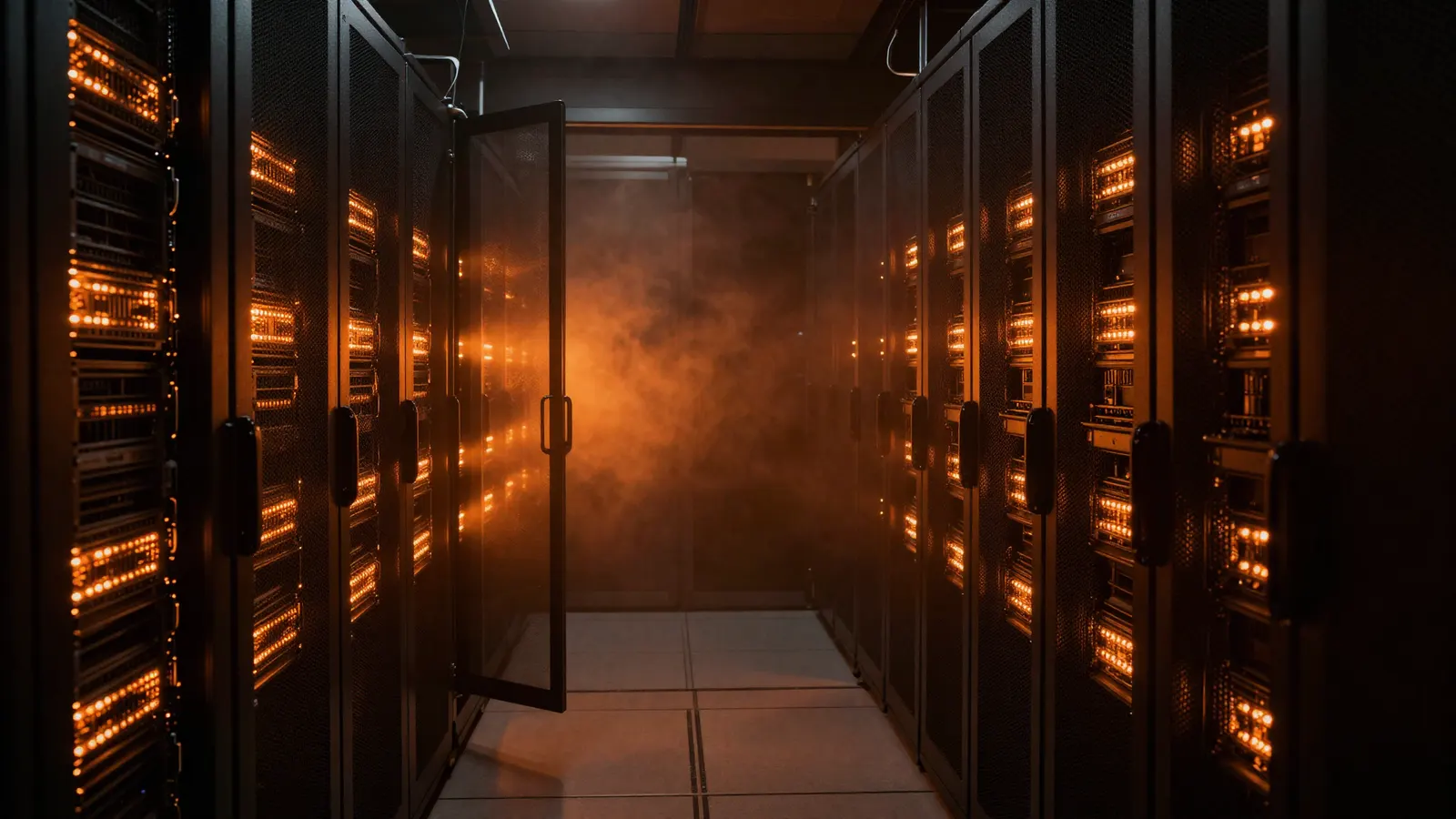 Data center corridor with amber server lights — the platform backbone