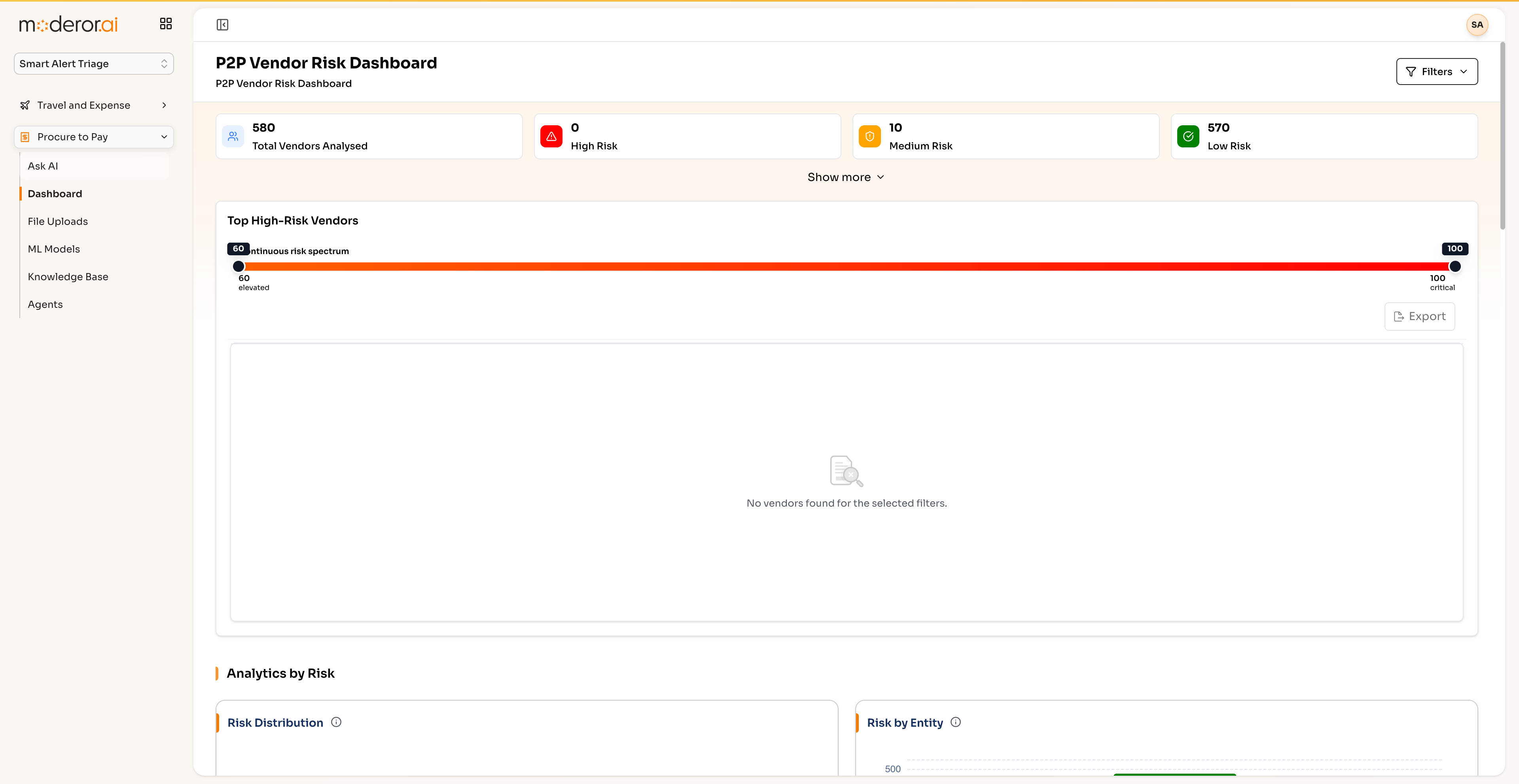 Smart Alert Triage (ICAT) dashboard in Moderor.ai